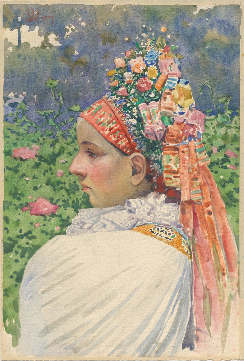 Slovakiska Brudparet Uprka, Joza (1861-1940). Olja på duk, storlek: 54,8x37 av Joža Uprka