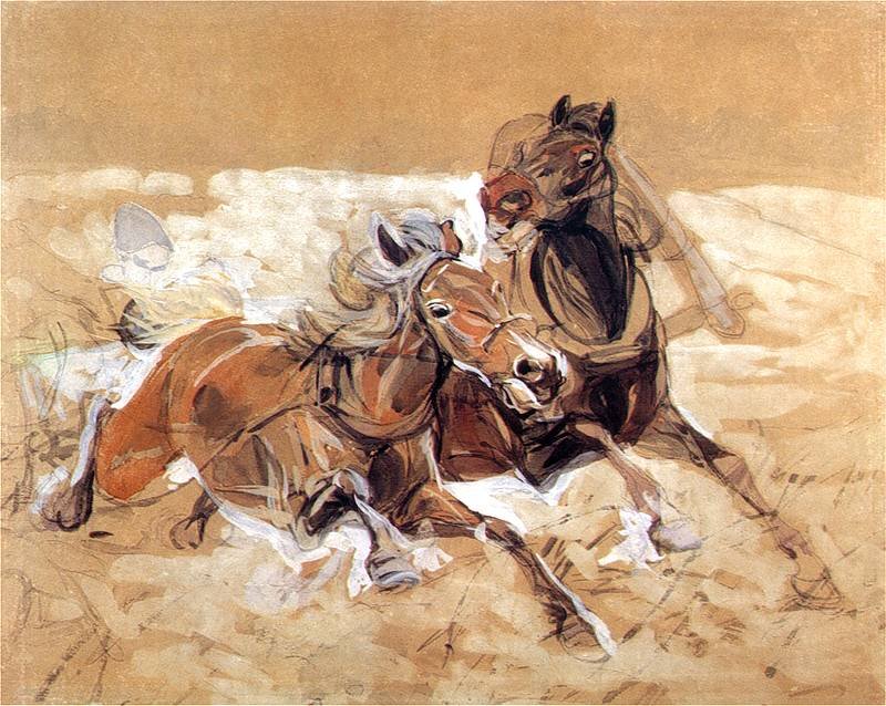 Horses draft to painting Wolves attack av Jozef Marian Chemonski