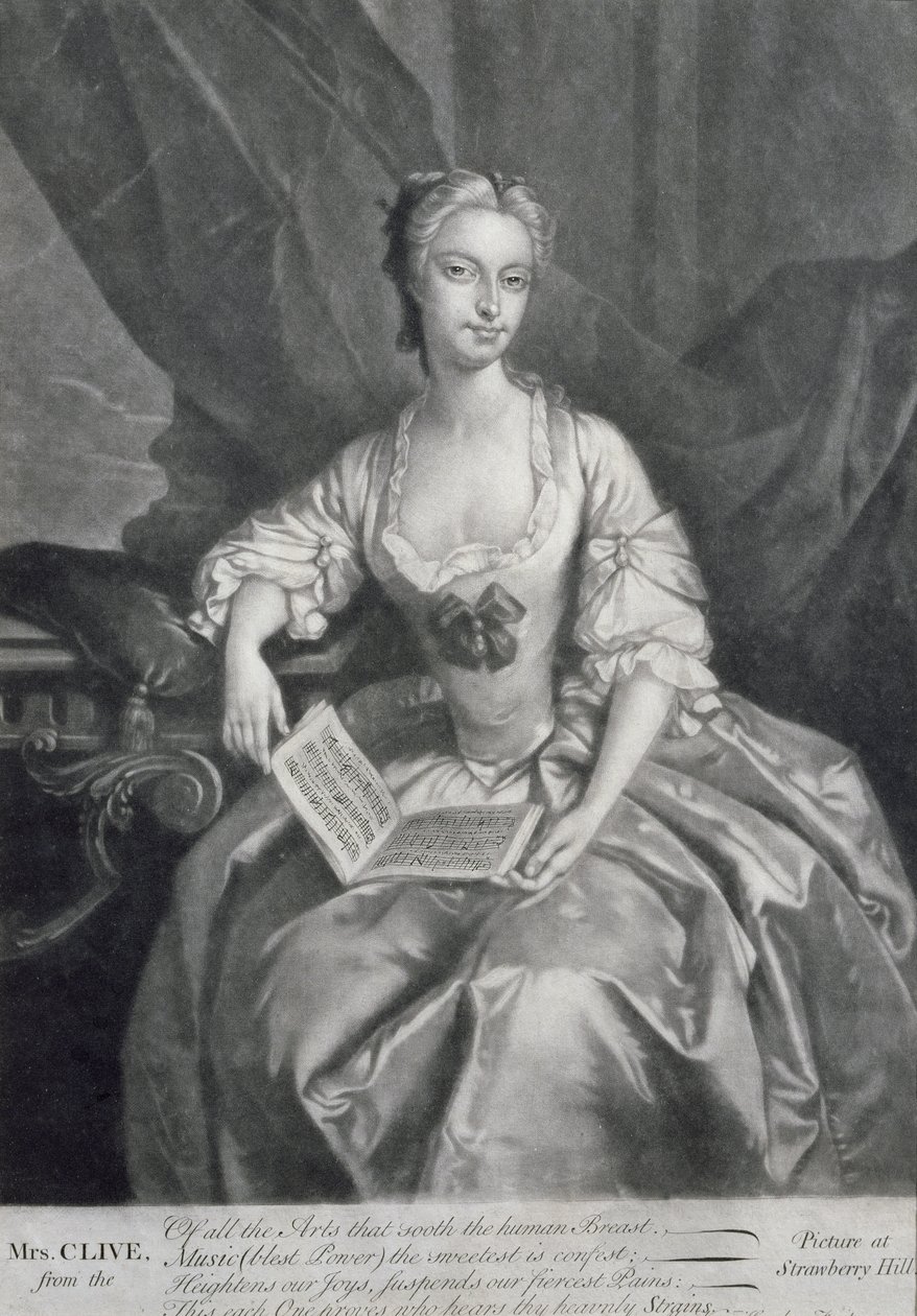 Porträtt av Kitty Clive (1711-85), skådespelerska och sångerska, graverad av Alexander van Haecken (1701-58) av Jozef van Aken