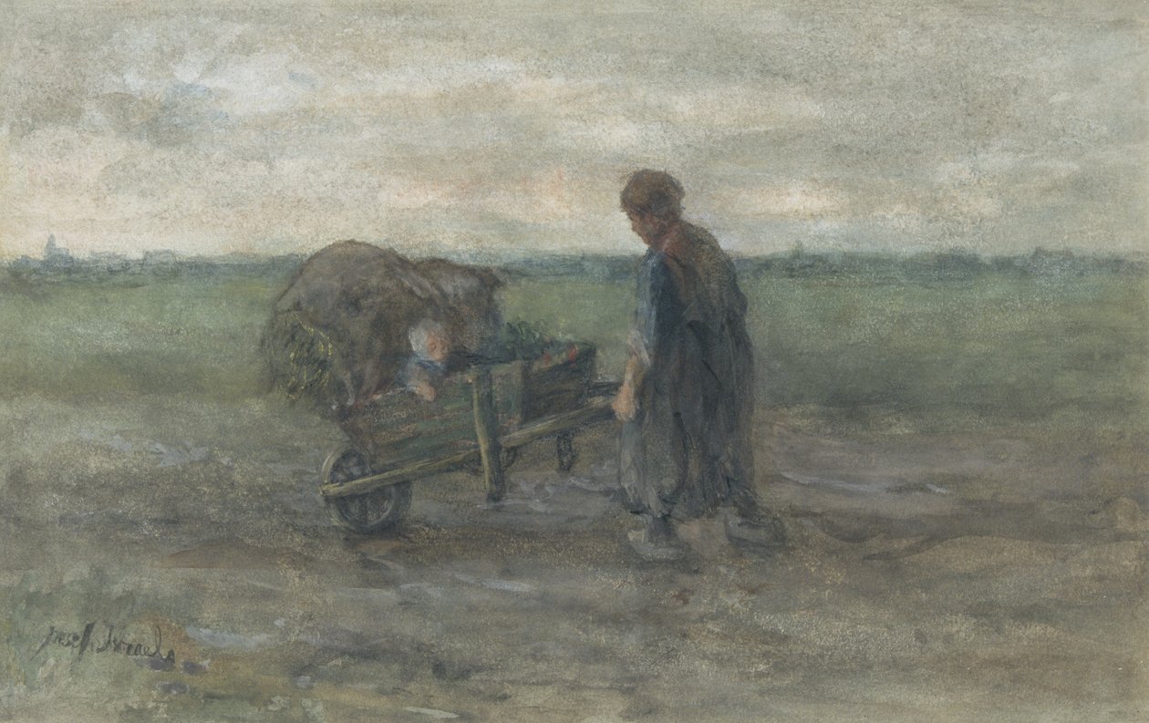 Återvänder från fälten (akvarell  bodycolour på papper) av Jozef (1824 1911) Israels