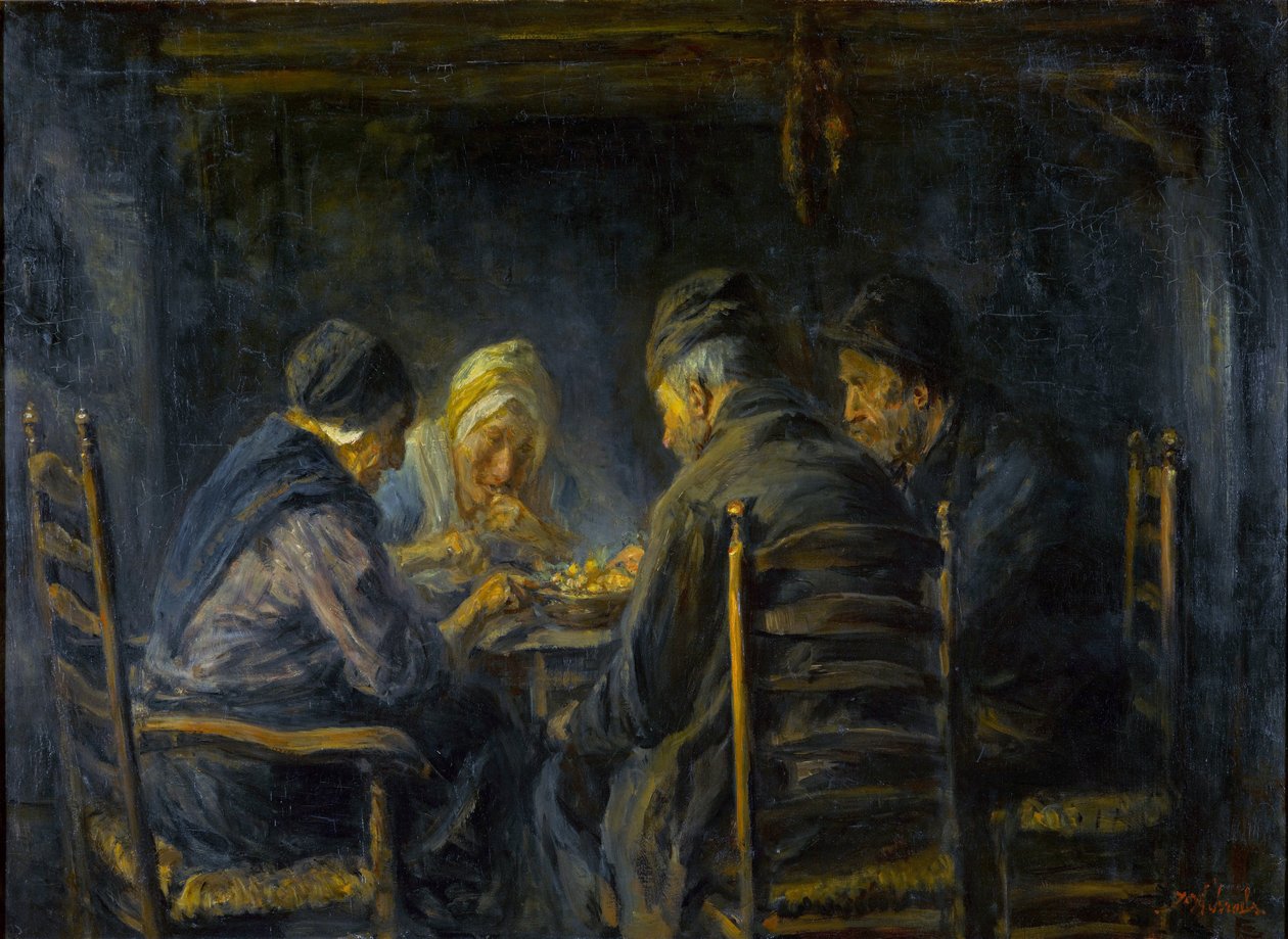 Potatisätare - Potatisätarna - Målning av Jozef Israels (1824-1911) - ca. 1902 - Olja på duk - 119,5x151 - Gemeentemuseum Den Haag av Jozef  Israels