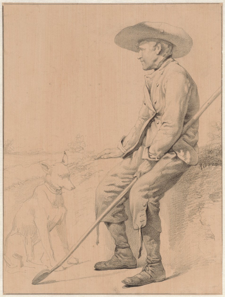 Sittande herde med hund av Jozef Hoevenaar