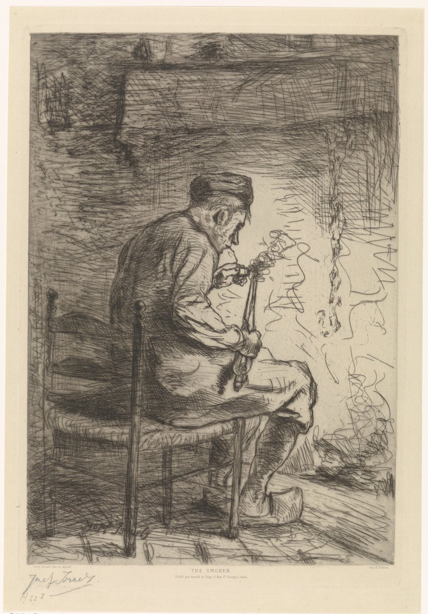 Interieur met roker The Smoker (titel på objekt) av Jozef Israëls