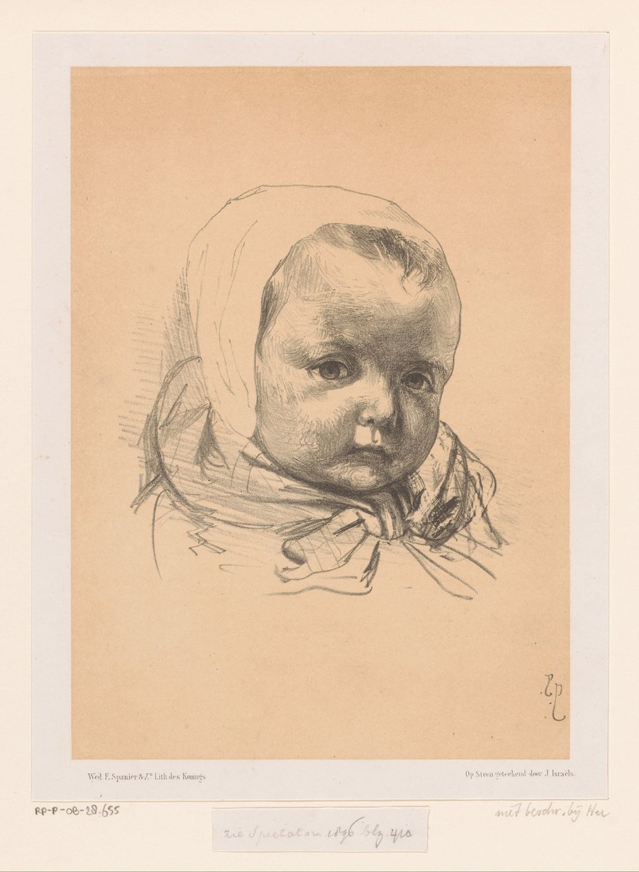 Porträtt av en baby med hatt av Jozef Israëls