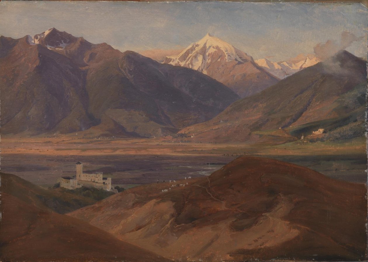 Bergslandskap i Venosta med slottet Coira och bergsorterna av Jørgen V. Sonne