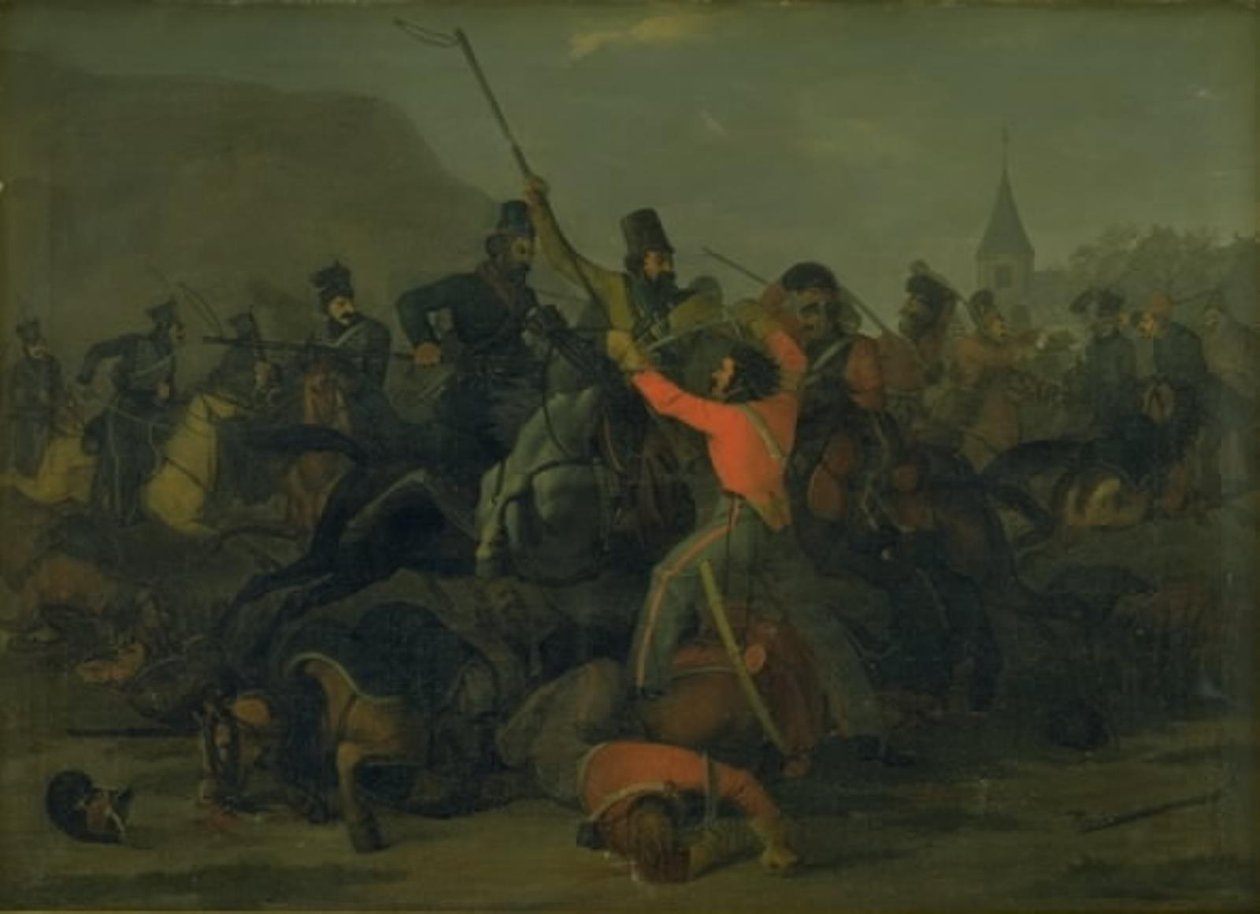 Överste Boncke Bönnichsens fall den 6 december 1813 under en duell mellan jyska drakar och kosacker av Jørgen V. Sonne
