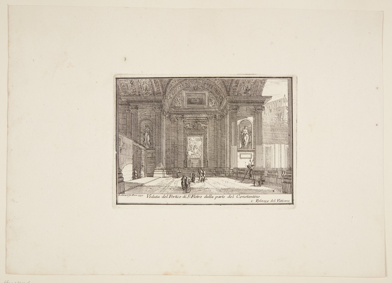 Utsikt över portiken av S. Pietro från delen av Constantino. 1. Vatikanpalatset av Jérôme Charles Bellicard