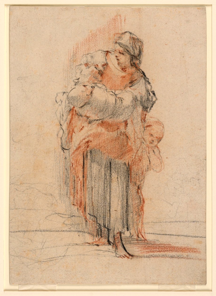Teckning, Kvinna med två barn, ca 1750 av Jérôme François Chantereau