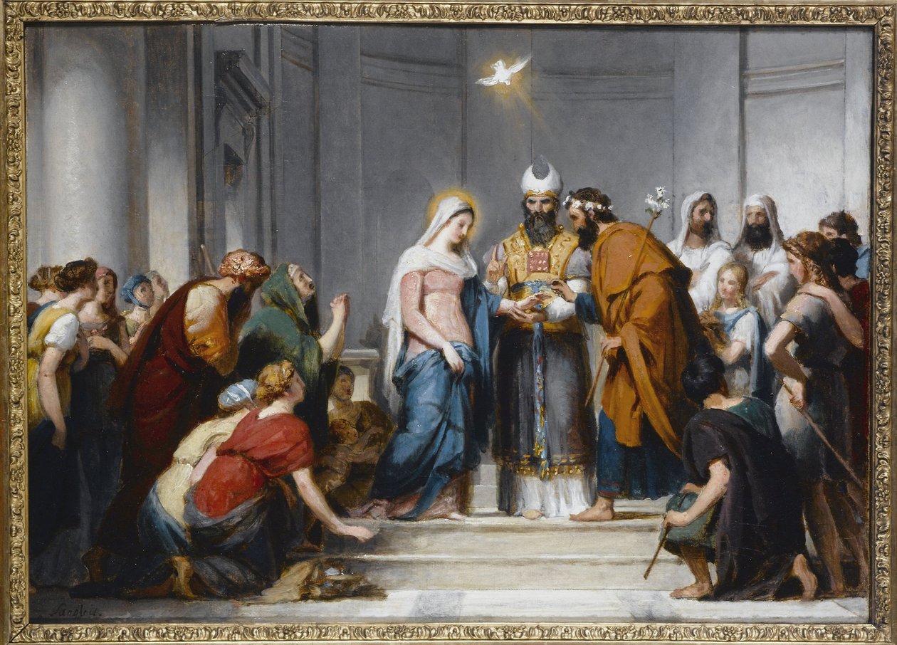 Jungfru Marias bröllop. Studie till komposition av kyrkan Notre-Dame-de-Lorette, ca 1833 (olja på duk) av Jérôme Martin Langlois