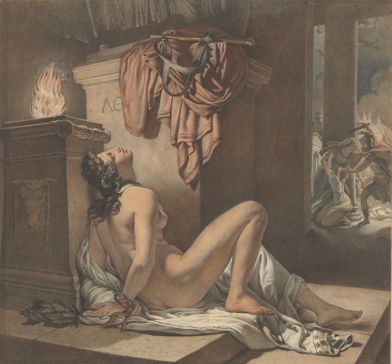 Cassandra bönfaller Athena om hämnd mot Ajax, 1795-1838. av Jérome Martin Langlois the Younger