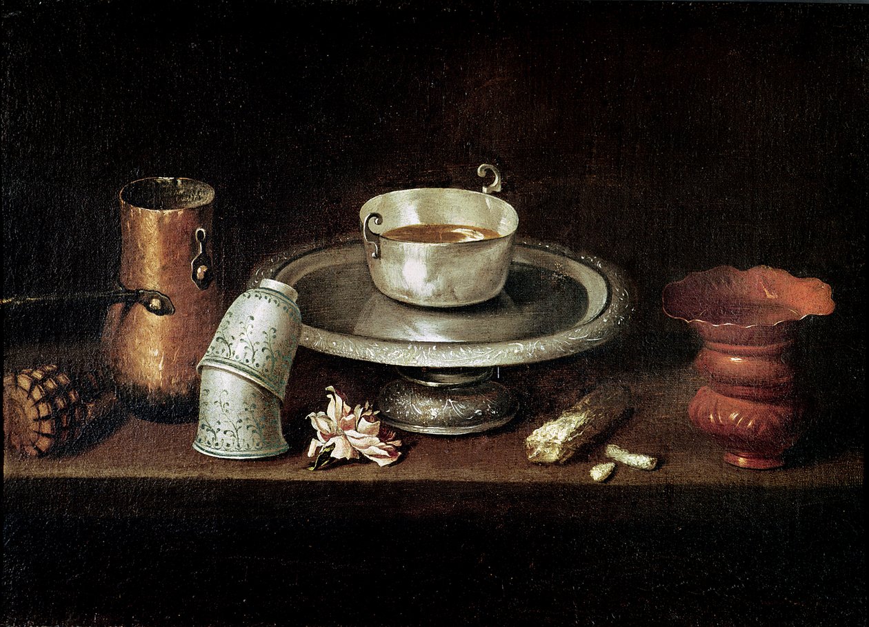 Stilleben med en skål med choklad, eller frukost med choklad, c.1640 av Juan de Zurbaran