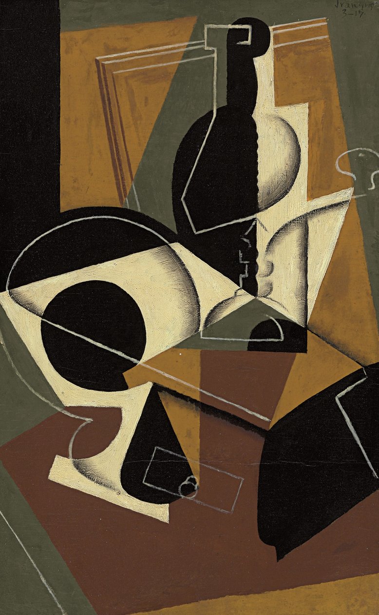  Moulin a cafe et bouteillen av Juan Gris