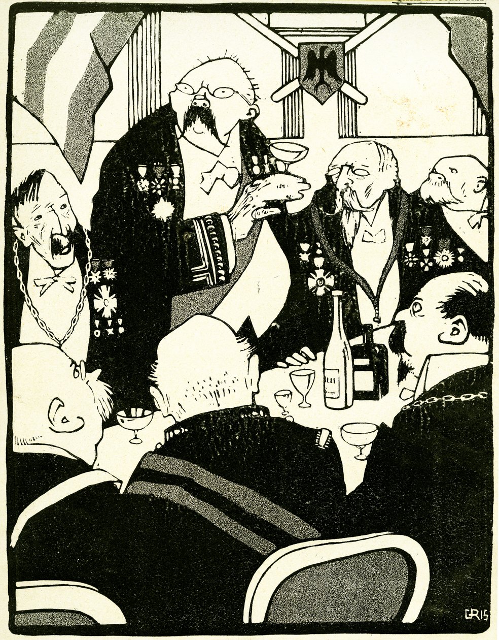 Europeiska ledare skålar under en konferens, 1908. . av Juan Gris