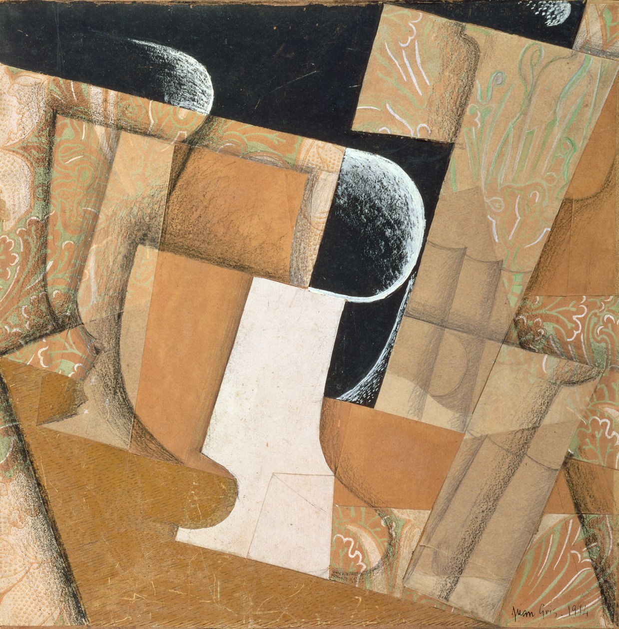 The Glass (collage, gouache och blyertspenna på papper) av Juan Gris