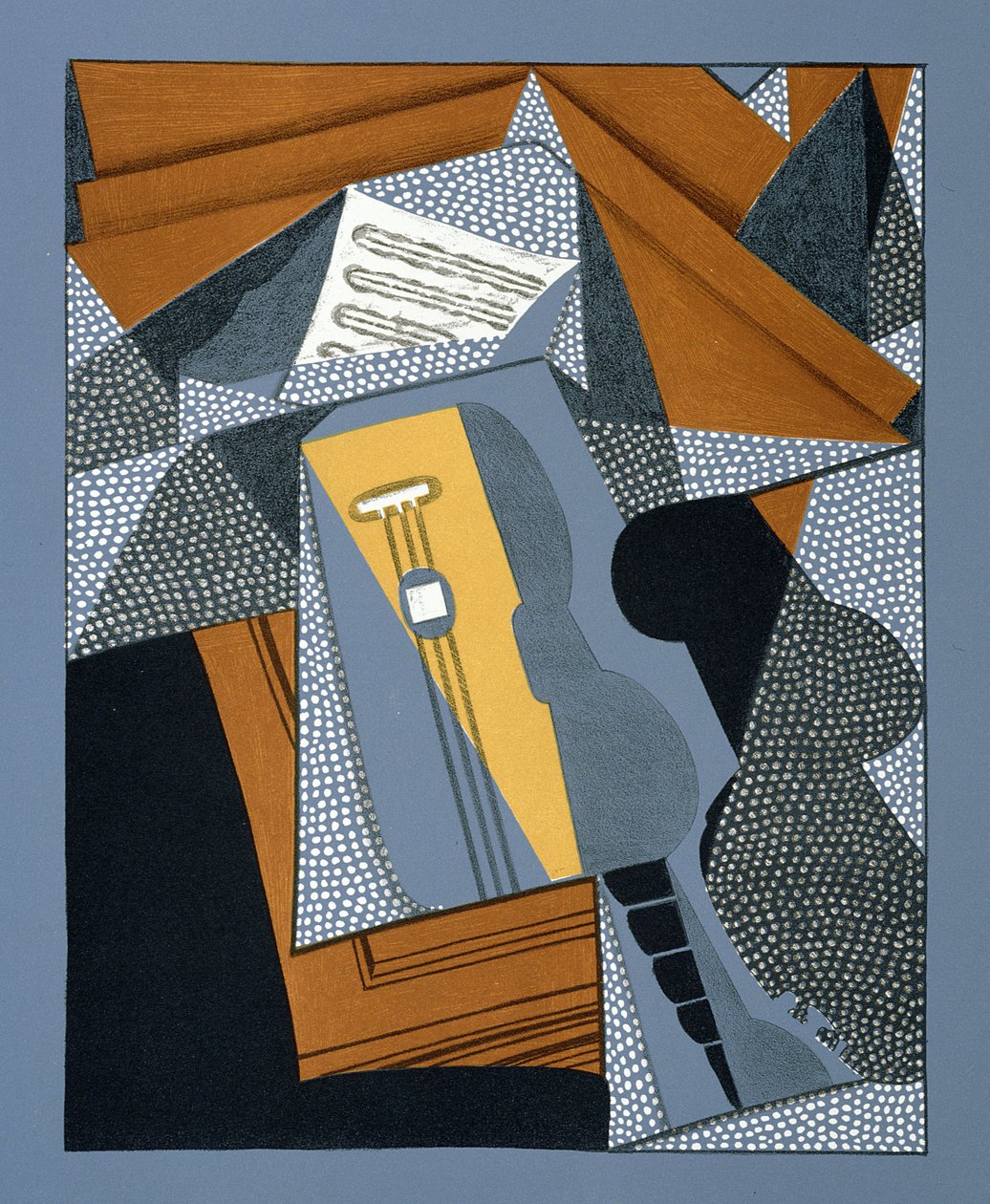 Gitarren, illustration till dikten "Au soleil du plafond", av Pierre Reverdy (1889-1960) 1955 av Juan Gris