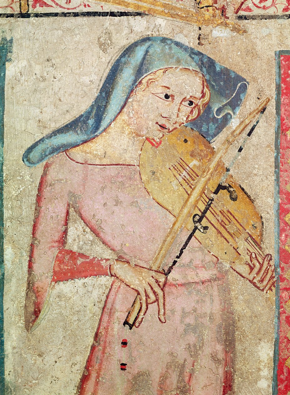De kvinnliga helgonen vid graven och uppståndelsen, detalj av violinisten, 1330 av Juan Oliver