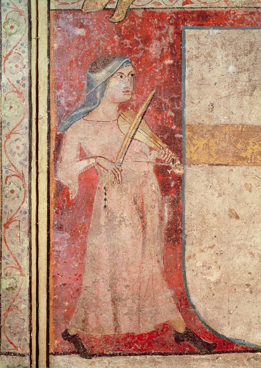 The Females Saints at the Tomb and the Resurrection, detalje af rebec-spilleren, 1330 swed av Juan Oliver