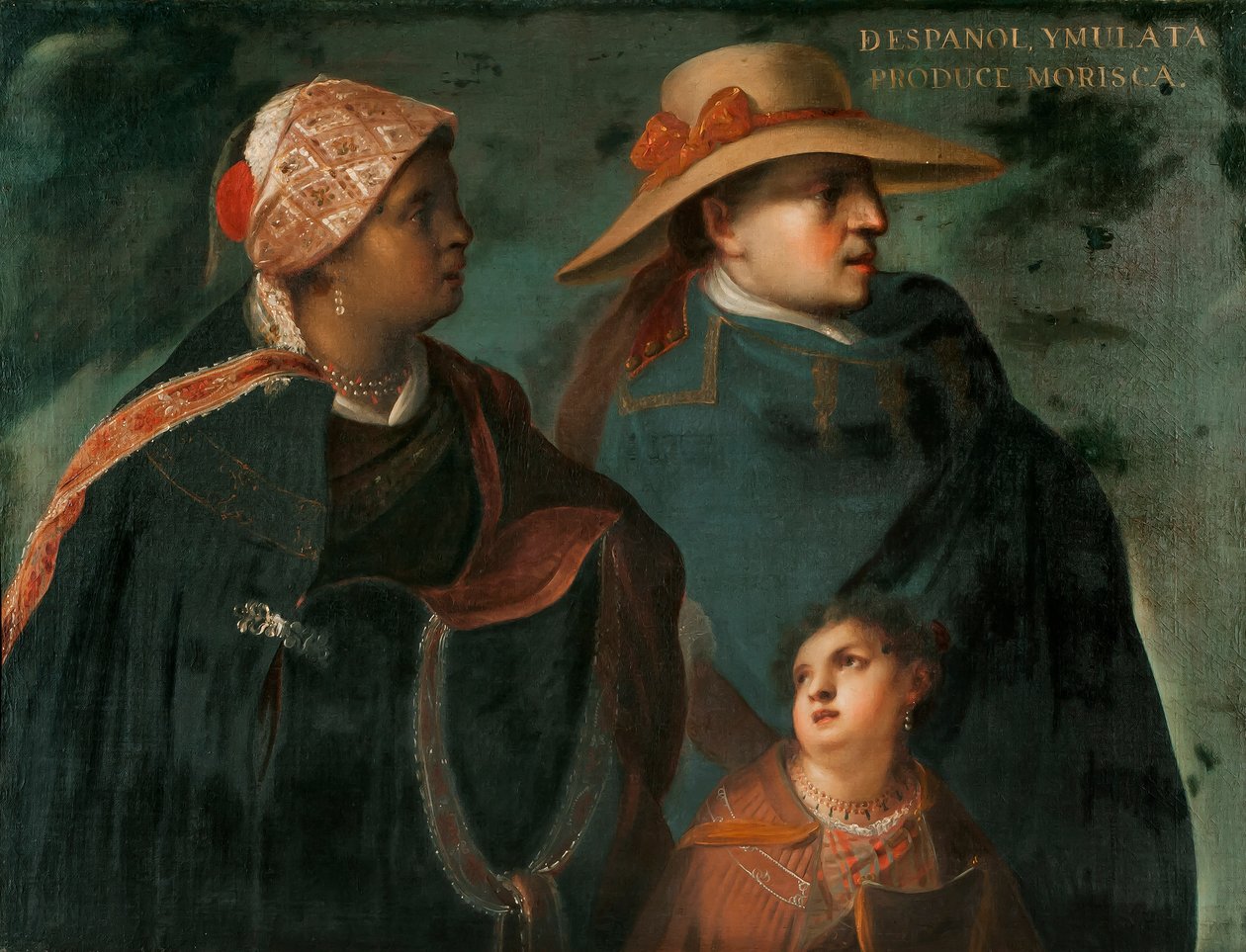 Spanjor och Mulatta producerar en Morisca, c.1715 av Juan Rodríguez Juárez