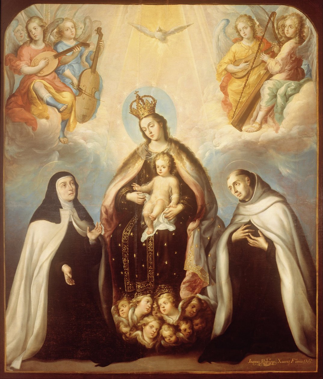 Carmen Virgin med Saint Theresa och Saint John of the Cross av Juan Rodríguez Juárez
