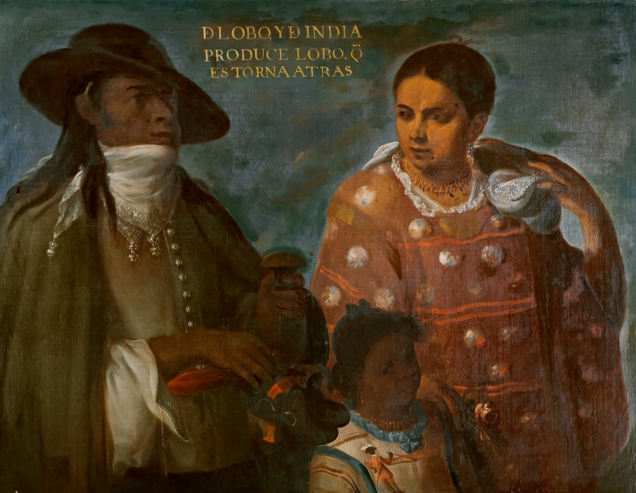 Wolf and Indian Produce a Wolf Return-Backwards, c.1715 av Juan Rodríguez Juárez