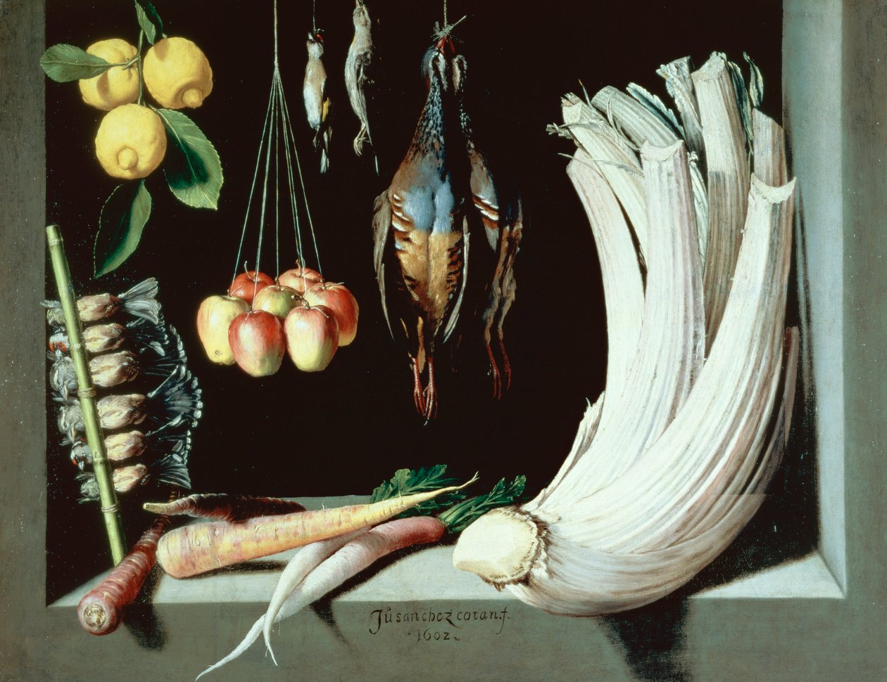 Stilleben med döda fåglar, frukt och grönsaker, 1602 av Juan Sanchez Cotan