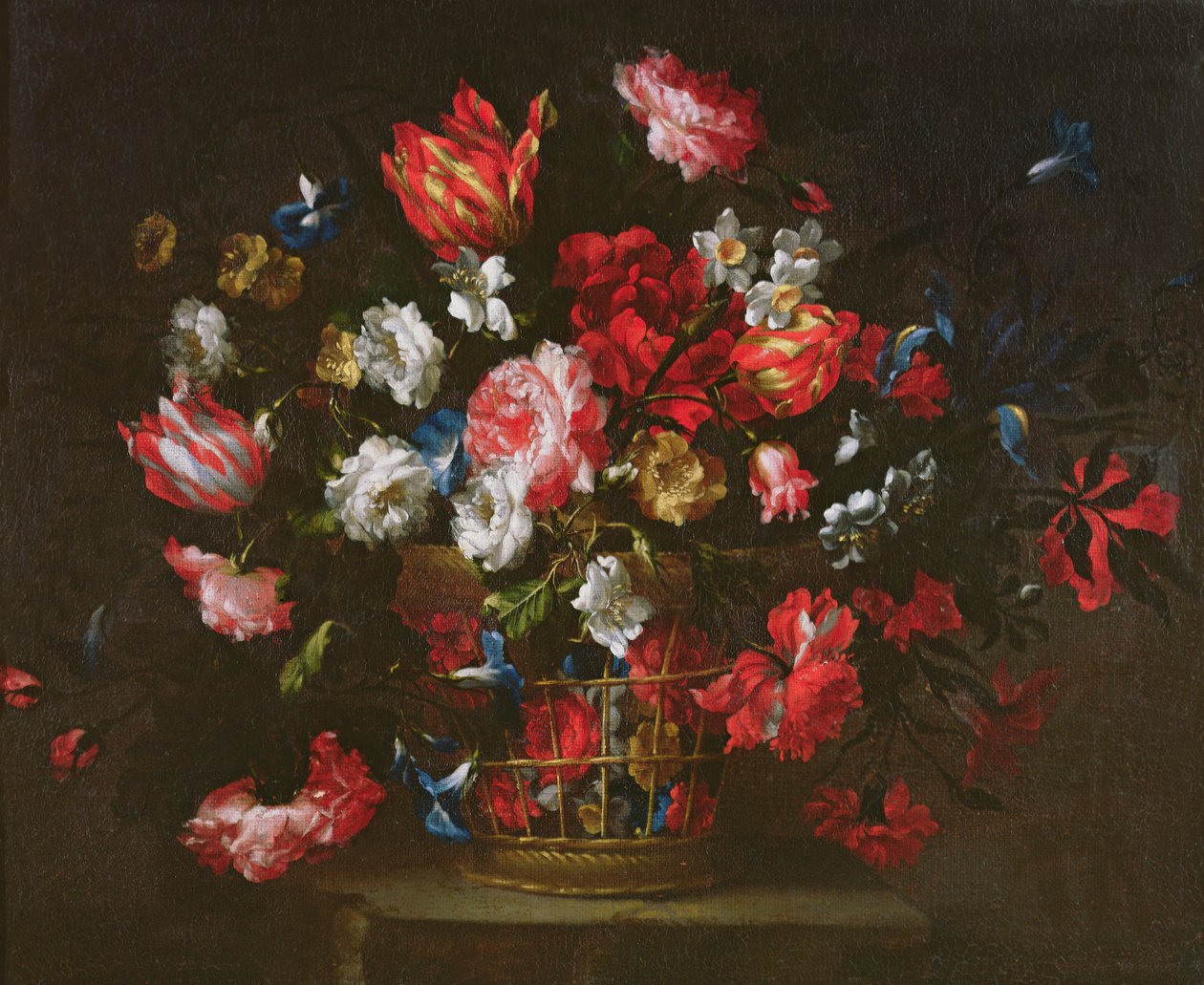 Stilleben av blommor i en korg av Juan de Arellano