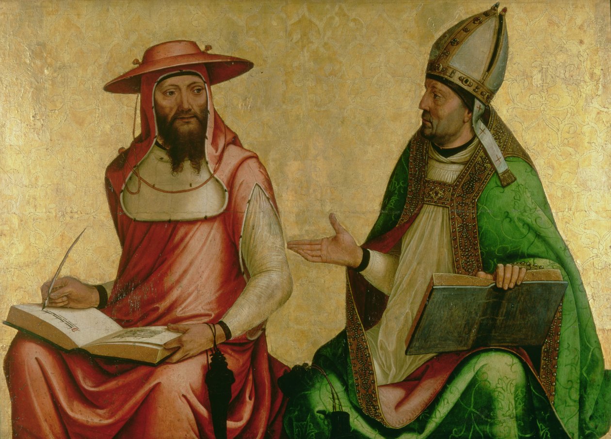 St. Hieronymus och St. Ambrosius, ca 1510 (tempera och guld på panel) av Juan de Borgoña