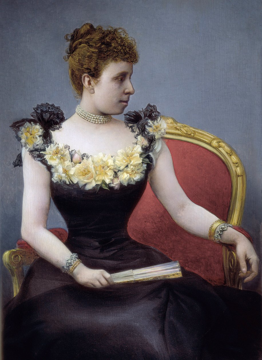 Porträtt av Maria Cristina av Teschen, känd som Maria Cristina av Habsburg (1858-1929), ärkehertiginna av Österrike, hustru till Alfonso XII, sent 1800-tidigt 1900-tal (målning) av Juan Aldaz Y Sancho
