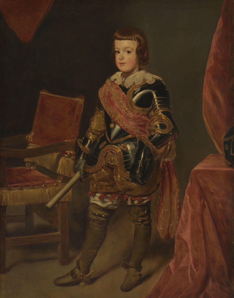 Porträtt av prins Baltasar Carlos, son till den spanske kungen Filip IV, vid cirka 11 års ålder av Juan Bautista Martínez del Mazo (attributed to)