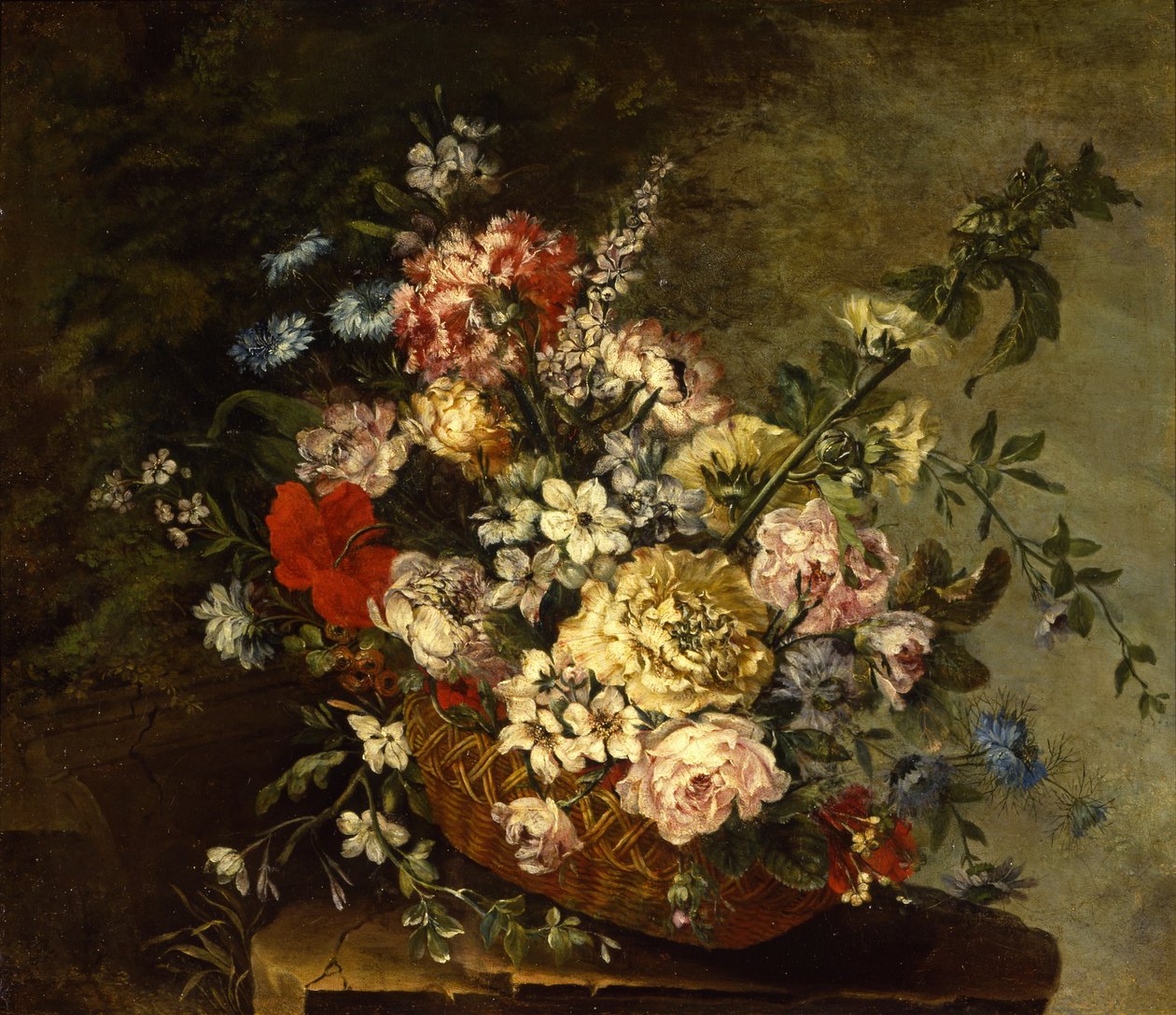 Stilleben med blommor i en korg, ca 1780-1790 av Juan Bautista Romero