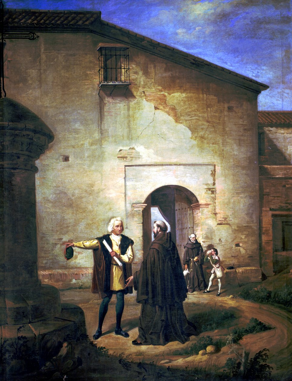 Columbus och hans son Diegos ankomst till klostret La Rabida 1485 (olja på duk) av Juan Cabral Bejarano