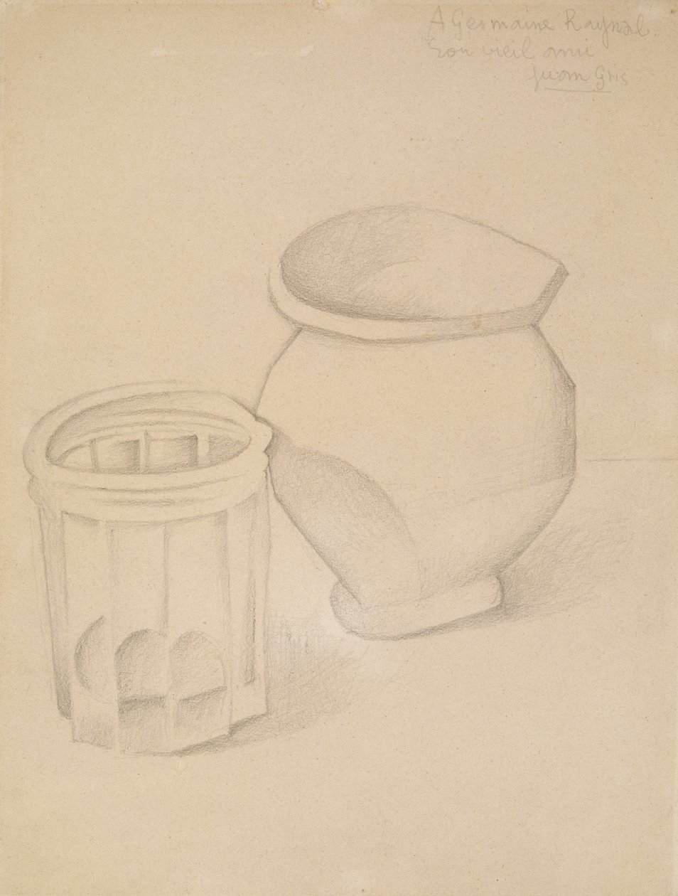 Glas och vas, ca 1911 (grafit på vävt papper) av Juan Gris