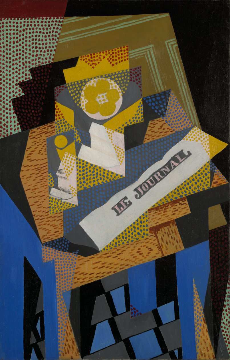 Tidning och fruktfat av Juan Gris