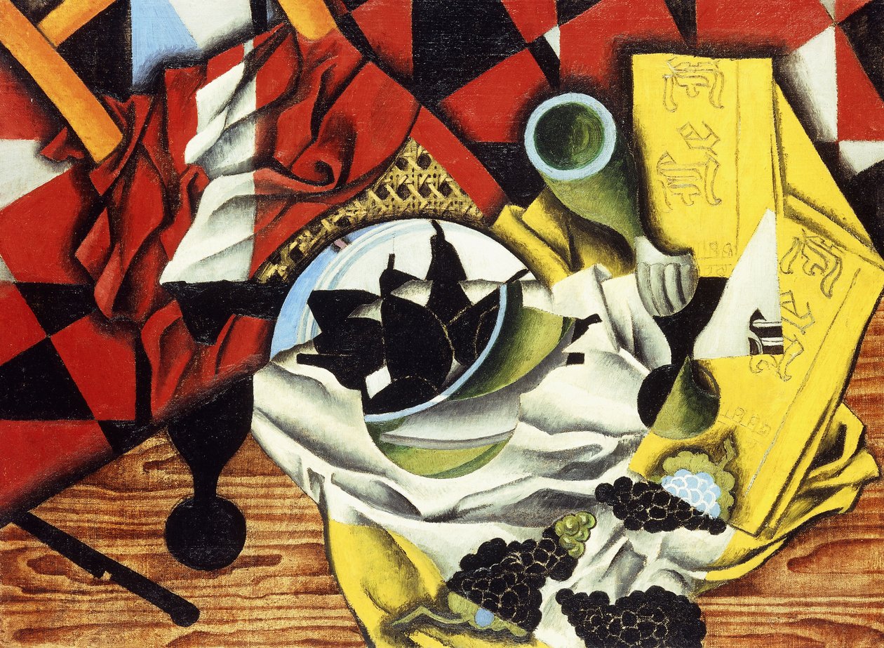 Päron och vindruvor på ett bord; Päron och vindruvor på ett bord, 1913 av Juan Gris