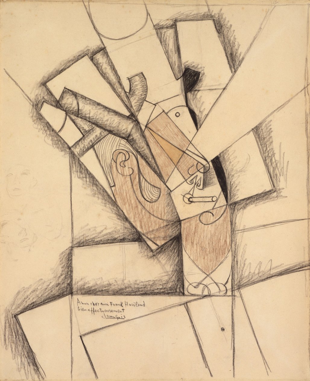 The Smoker, 1913 (kol, krita och tvätt på papper) av Juan Gris