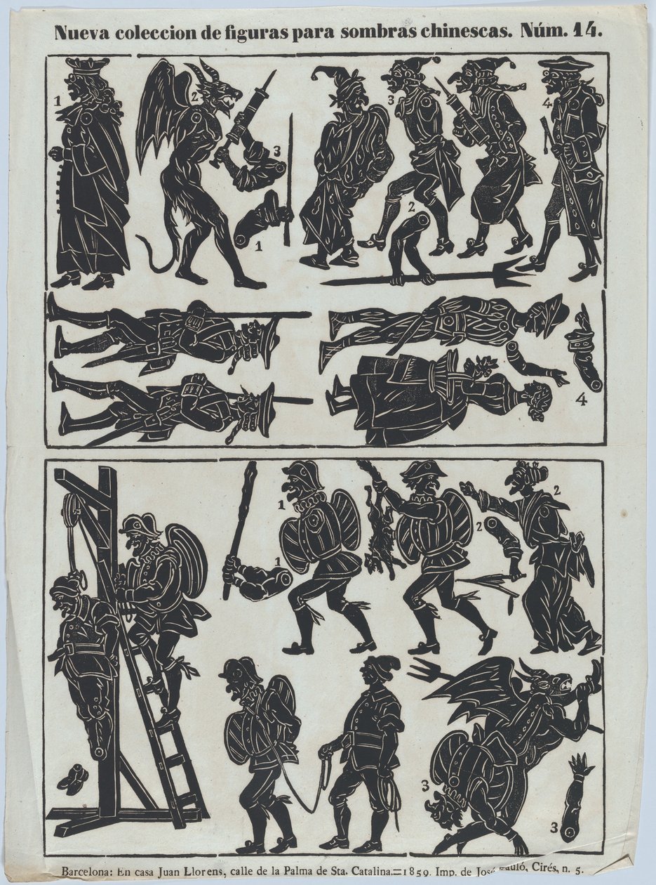 Ark 14 med figurer för kinesiska skuggdockor, 1859. av Juan Llorens