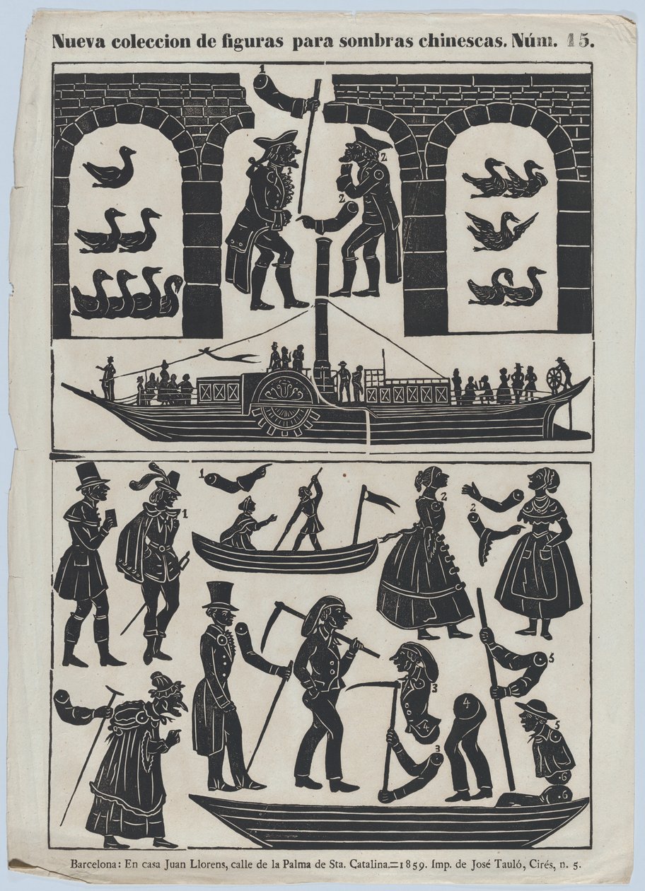 Ark 15 med figurer för kinesiska skuggdockor, 1859. av Juan Llorens