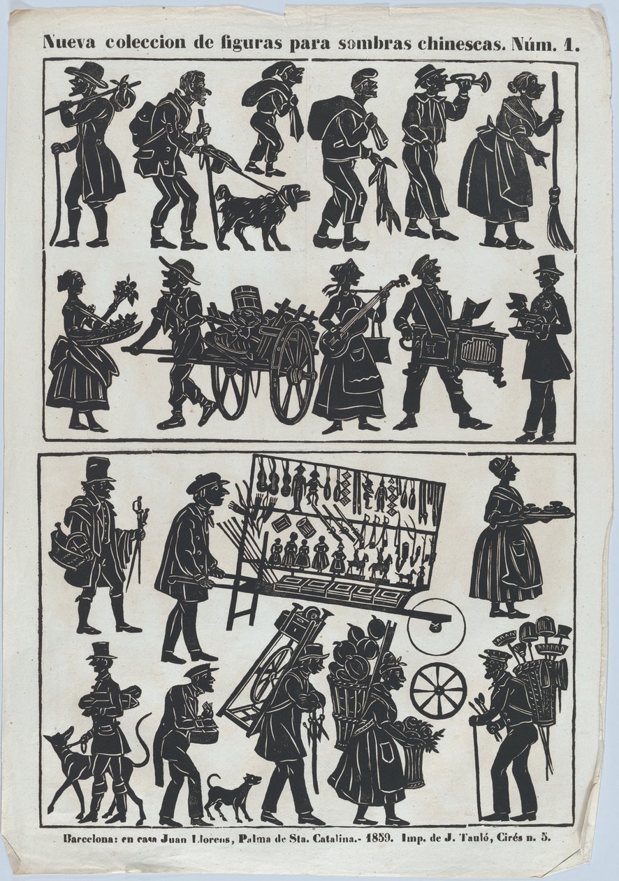 Ark 1 med figurer för kinesiska skuggdockor, 1859. av Juan Llorens