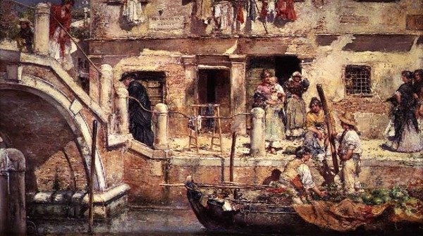 På en venetiansk kanal (olja på panel) av Juan Pablo Salinas Tervel