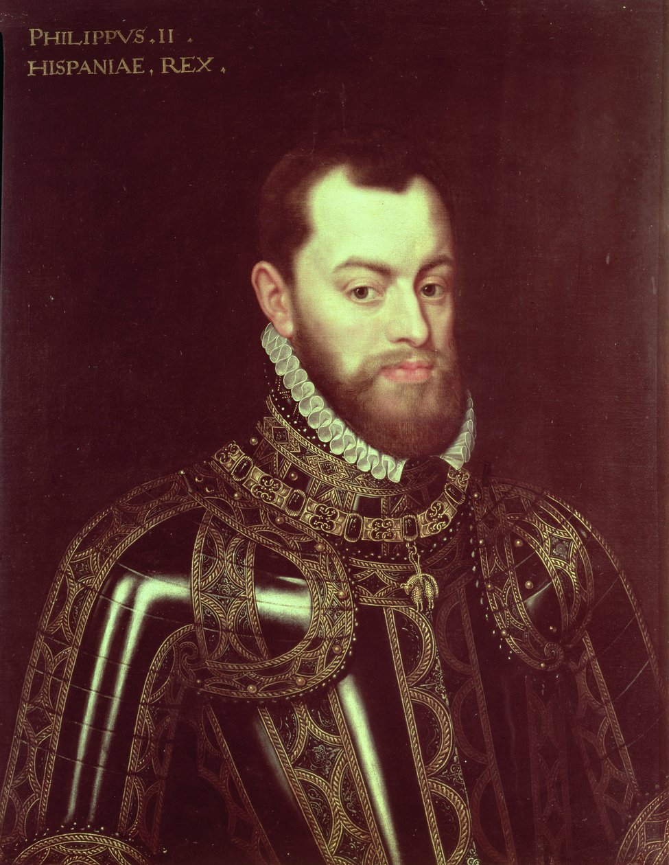 Porträtt av kung Filip II av Spanien (1527-98) (olja på duk) av Juan Pantoja de la Cruz