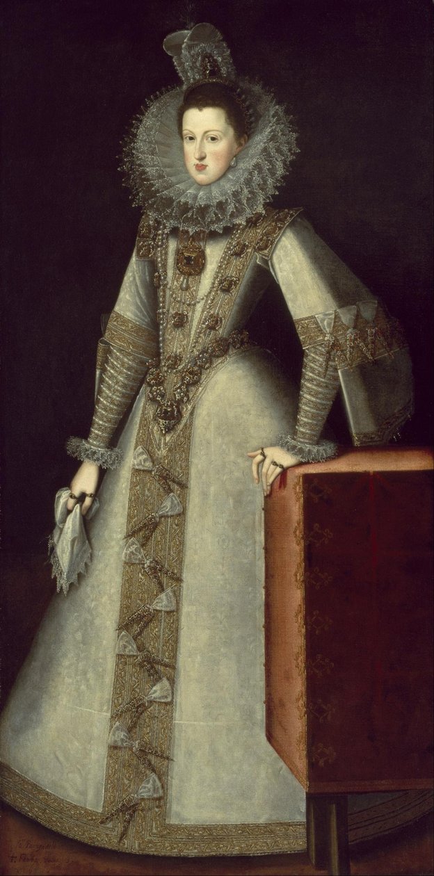 Porträtt av Margareta av Österrike (1584-1611), drottning av Spanien. av Juan Pantoja de la Cruz