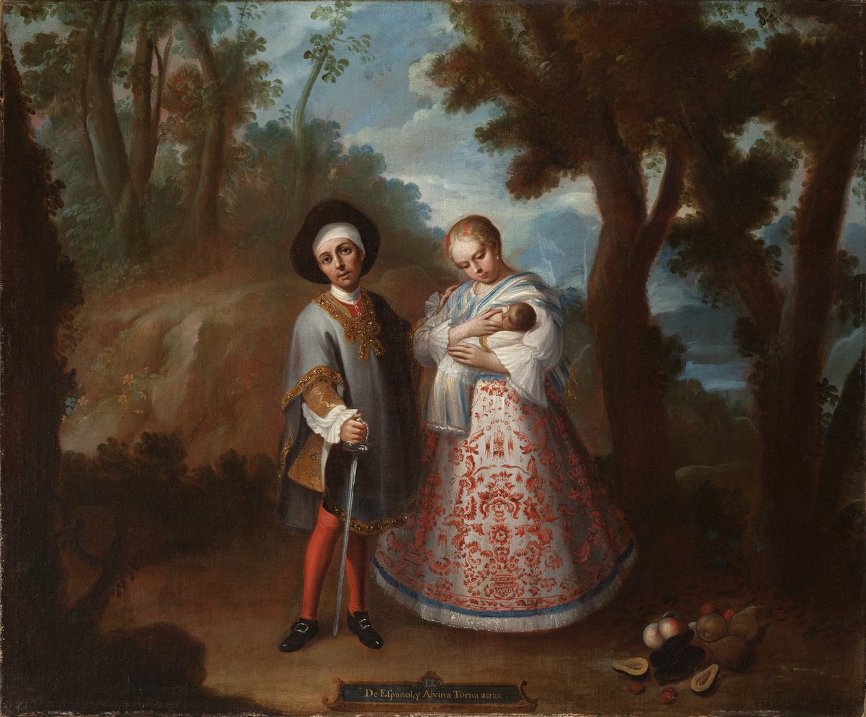 IX. Från spanjor och albinos, återvänd baklänges (IX. Från spanjor och albinos, torna atrás), ca 1760 av Juan Patricio Morlete Ruiz