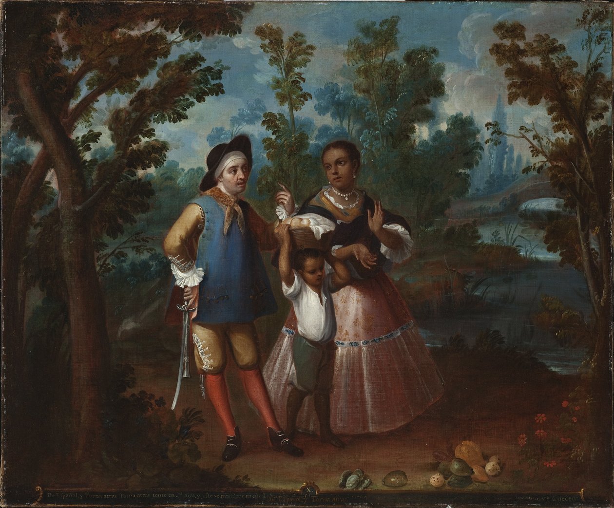 X. Från spanjoren och återvänd baklänges, håll dig suspenderad i luften (X. De español y torna atrás, tente en el aire), ca 1760 av Juan Patricio Morlete Ruiz