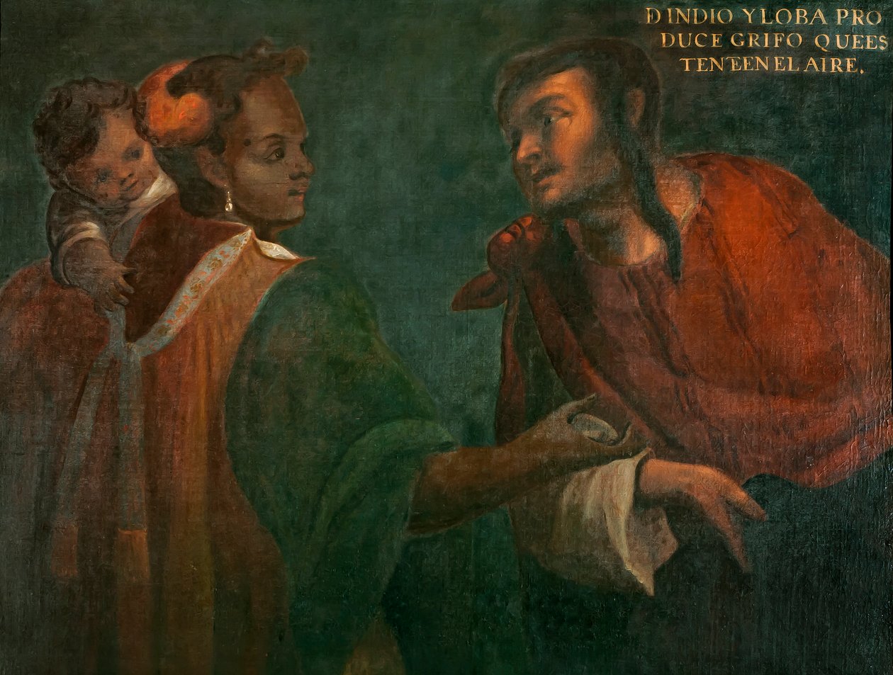 Indian and Wolf producerar en håll-själv-i-luft-grifo, ca 1715 av Juan Rodríguez Juárez