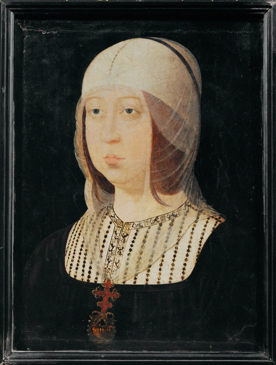 Isabella den katolska av Kastilien, hustru till Ferdinand av Aragonien ... (målning på trä) av Juan de (attr. to) Flandes
