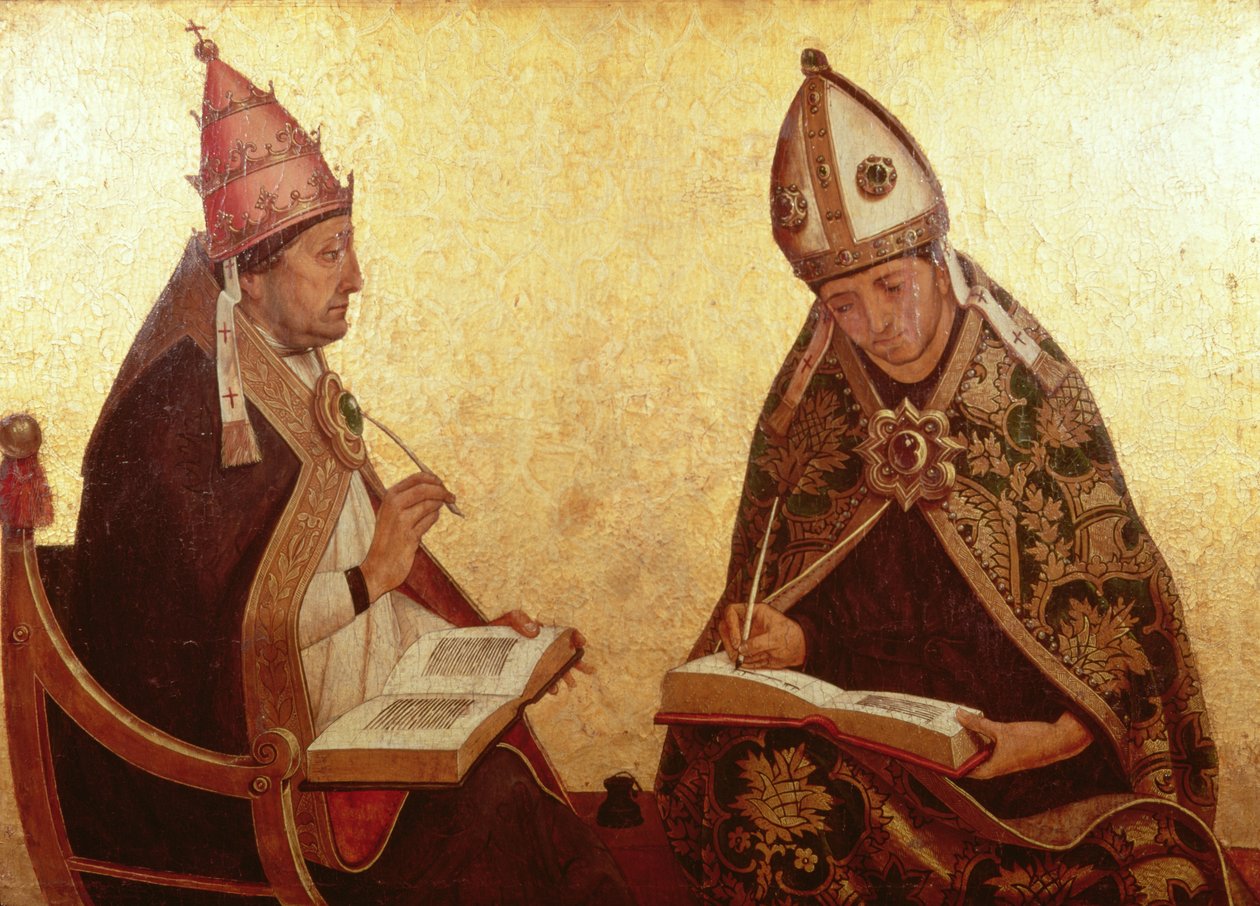 St. Gregory and St. Augustine, c.1510 (tempera och guld på panel) av Juan de Borgoña