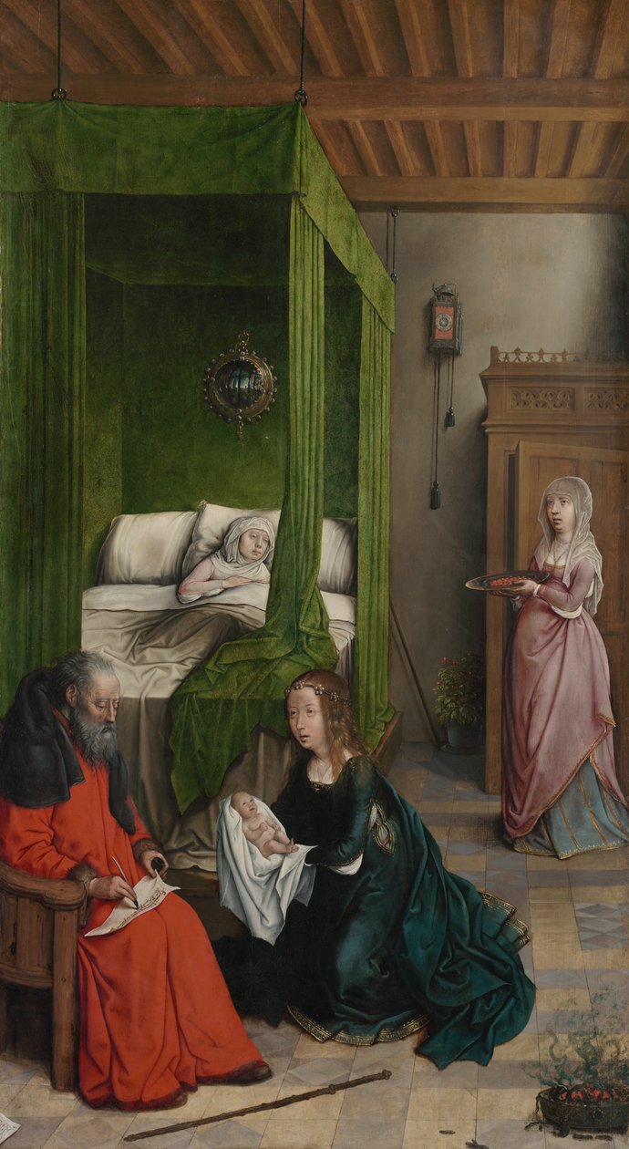 Johannes Döparens födelse och namngivning, 1496-99. av Juan de Flandes