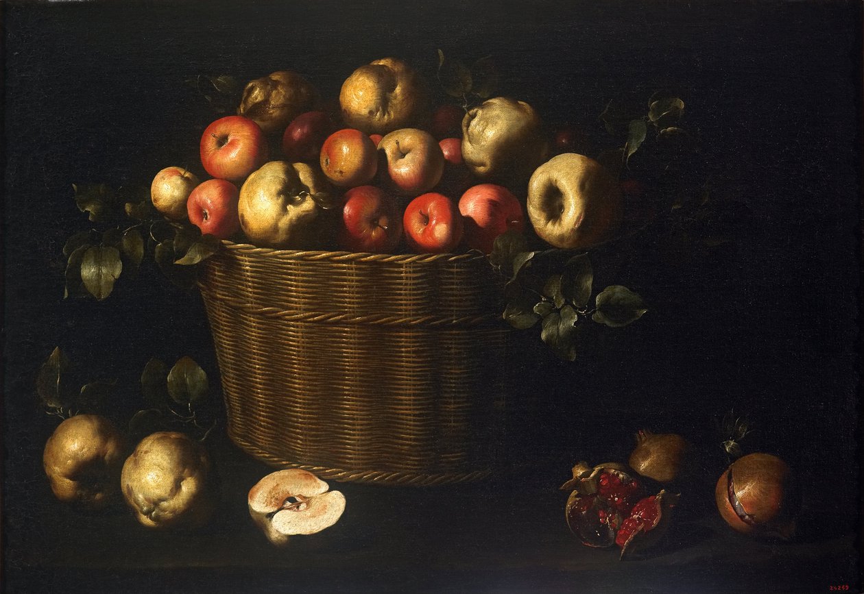 Korg med äpplen, kvitten och granatäpplen av Juan de Zurbaran