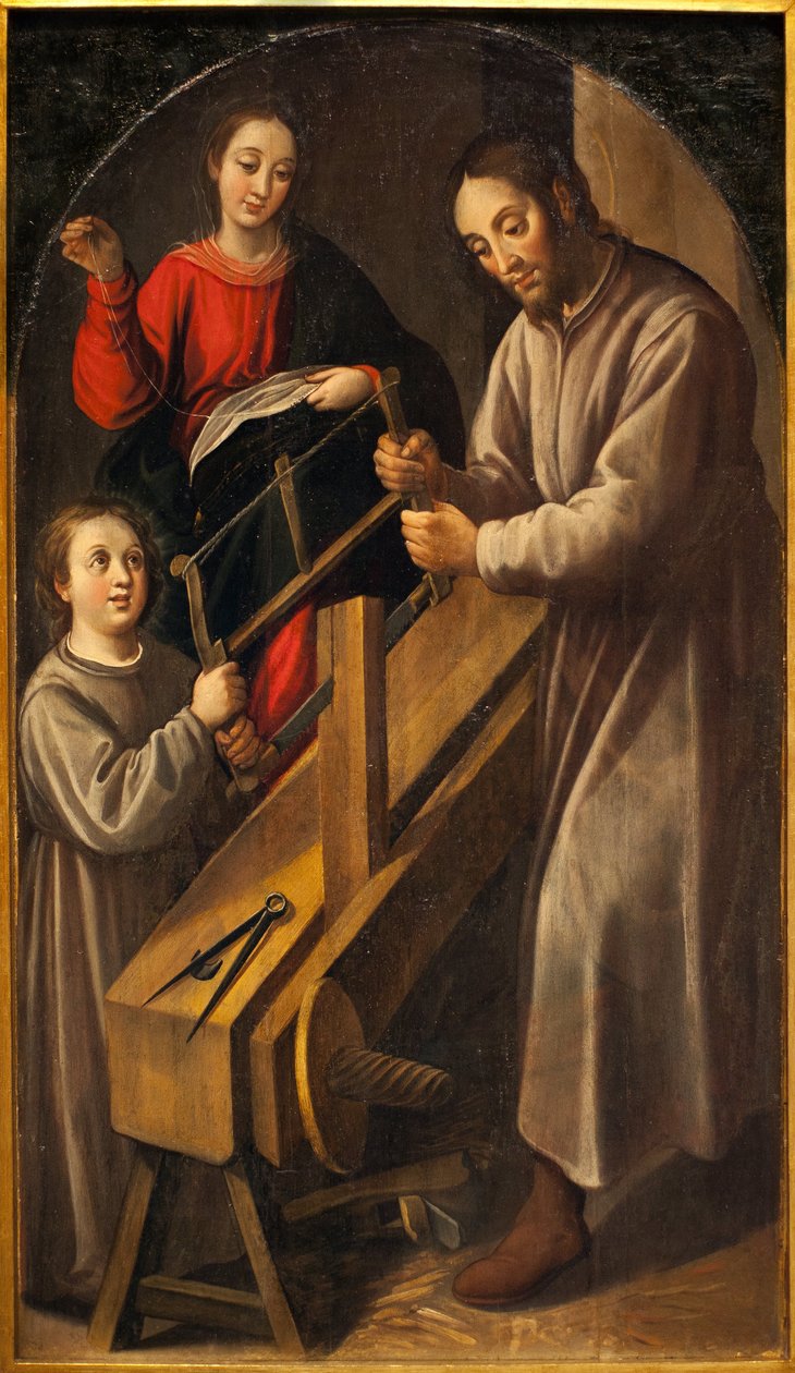 Nasarets verkstad. Målning av Juan del Castillo (cirka 1590-1658), olja på duk, cirka 1634-1636. Museum of Fine Arts i Sevilla, Spanien. av Juan del Castillo