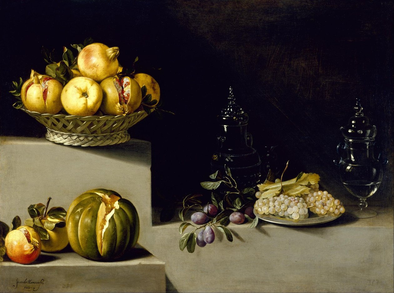 Stilleben med frukt och glasföremål av Juan van der Hamen